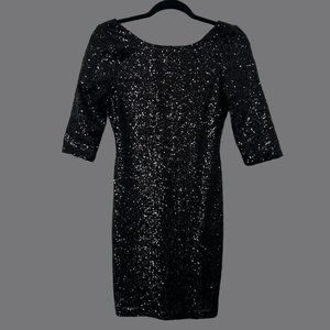 Quarter Sleeve Fitted Allover Sequin Mini Dress Sz M